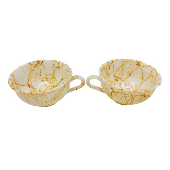 Vintage Hazel Atlas Marbled Milk Glass Teacups Set Of Two - Picture 9 of 10